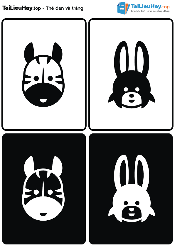 Thẻ đen trắng kích thích thị giác cho trẻ sơ sinh PDF file [Tải file miễn phí] Bộ 2 - 10 trang về động vật